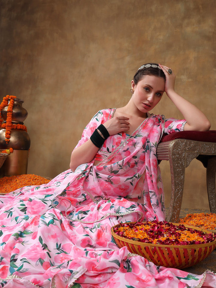 Meraki jannat pink floral gotta | lace work lehenga with organza dupatta luxury wear