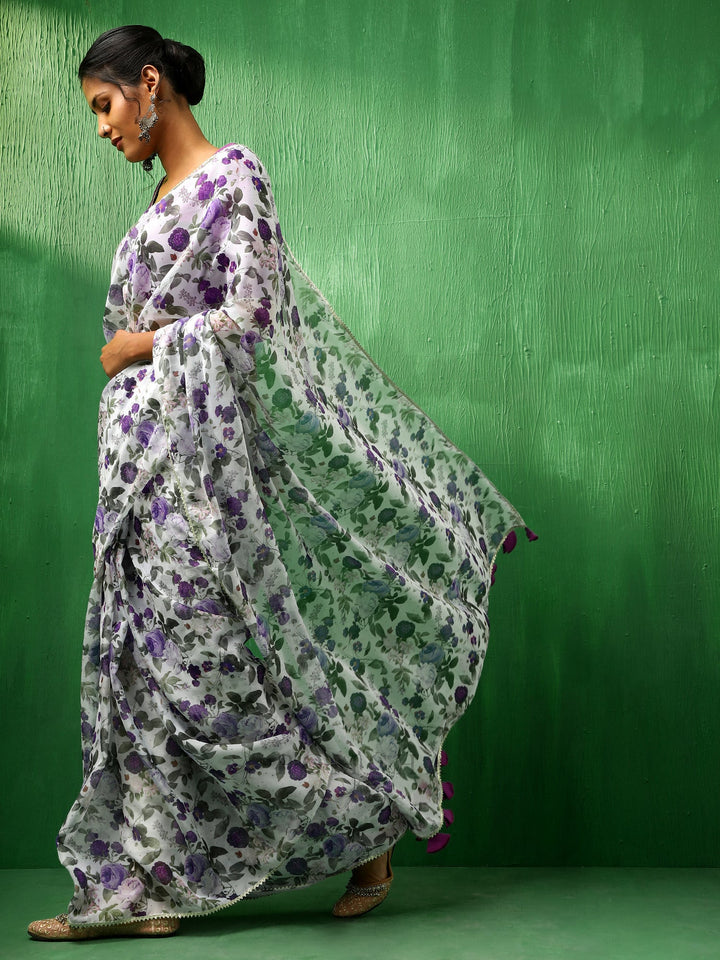 Adaa Chic  Jamini Organza Saree | Stylish Cotton Blouse for Comfort