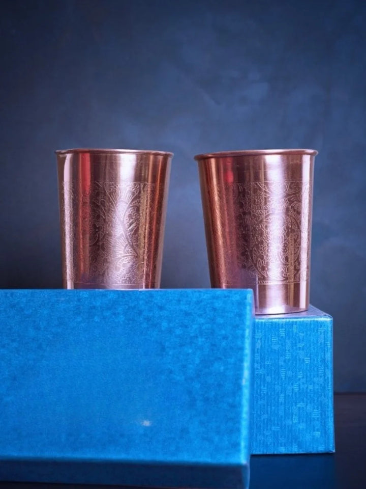 Embossed Copper Glass Set of 2 | Sustainable Ionizing Drinkware
