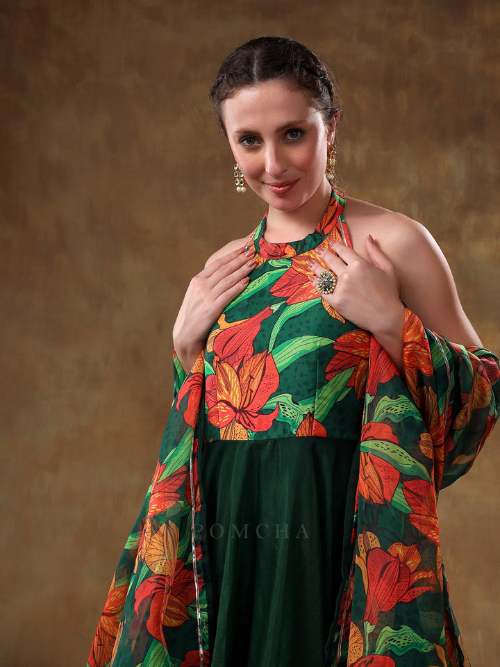 Sophisticated Muslin Anarkali in Green for Special Occasions