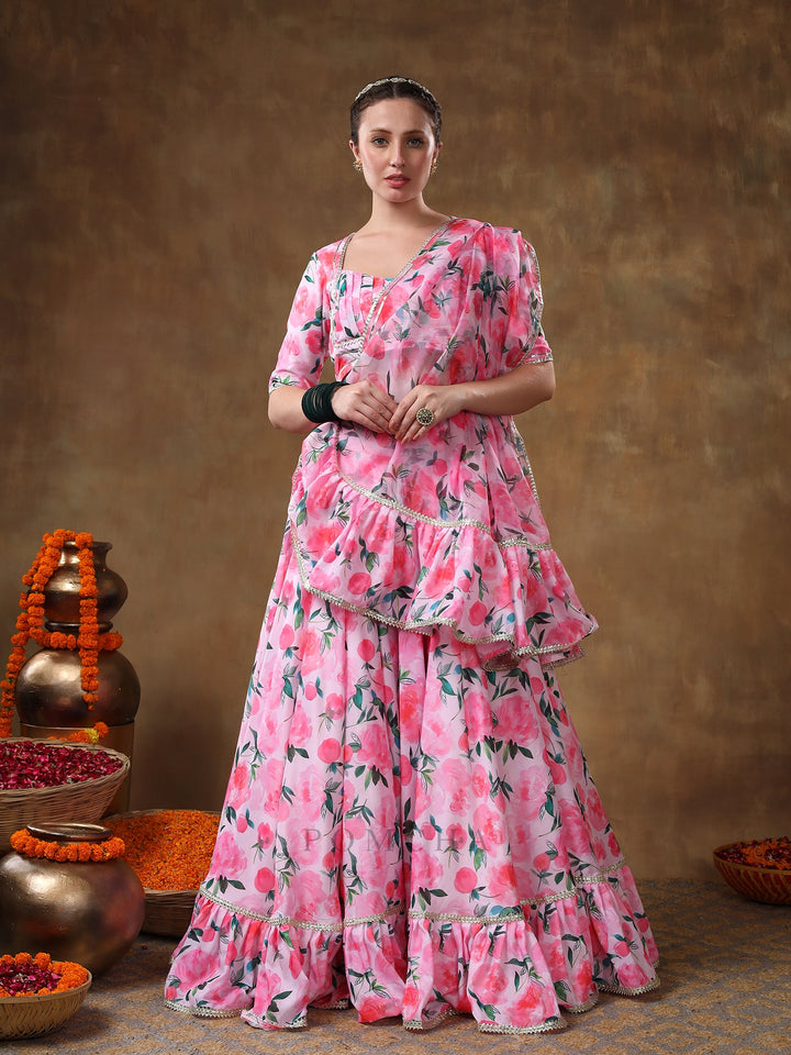 Meraki jannat pink floral gotta | lace work lehenga with organza dupatta luxury wear