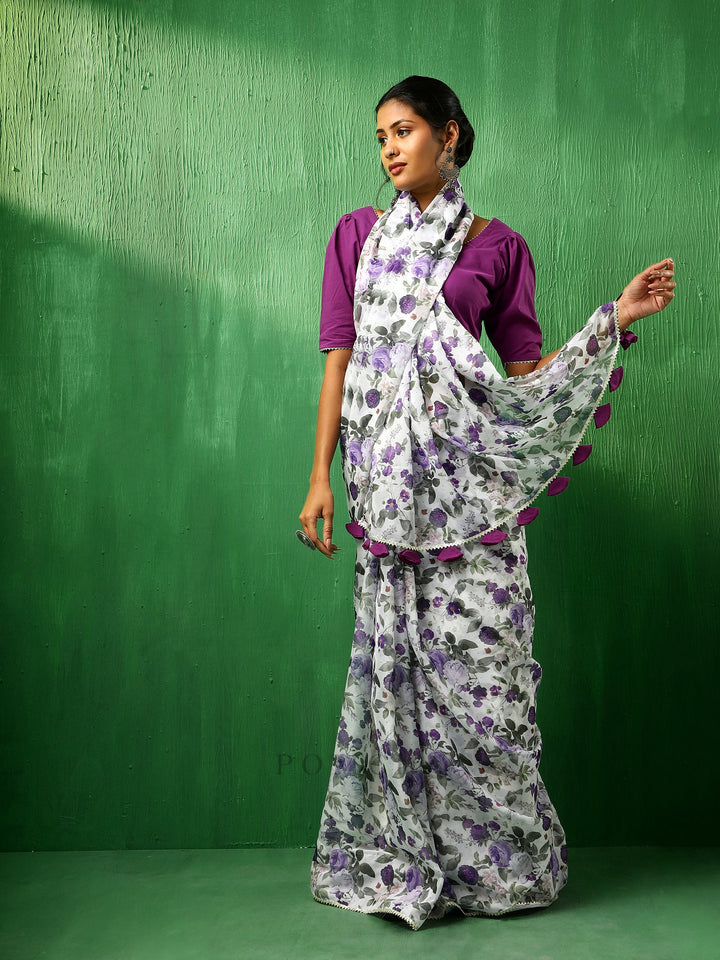 Adaa Chic  Jamini Organza Saree | Stylish Cotton Blouse for Comfort