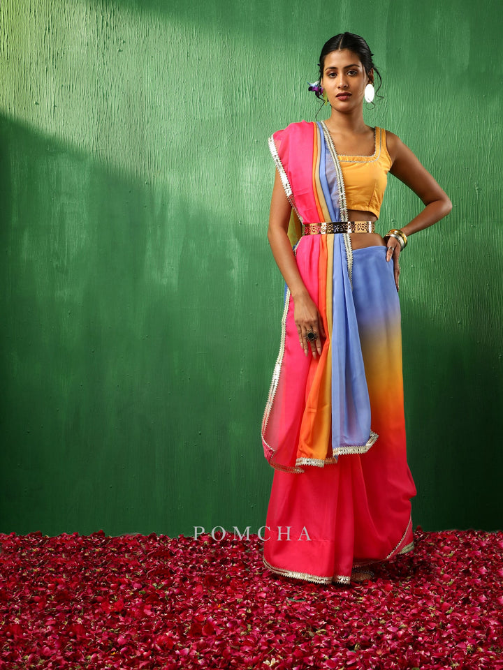 Adaa  Graceful  Organza Saree in Multicolor | Premium Silk Blouse