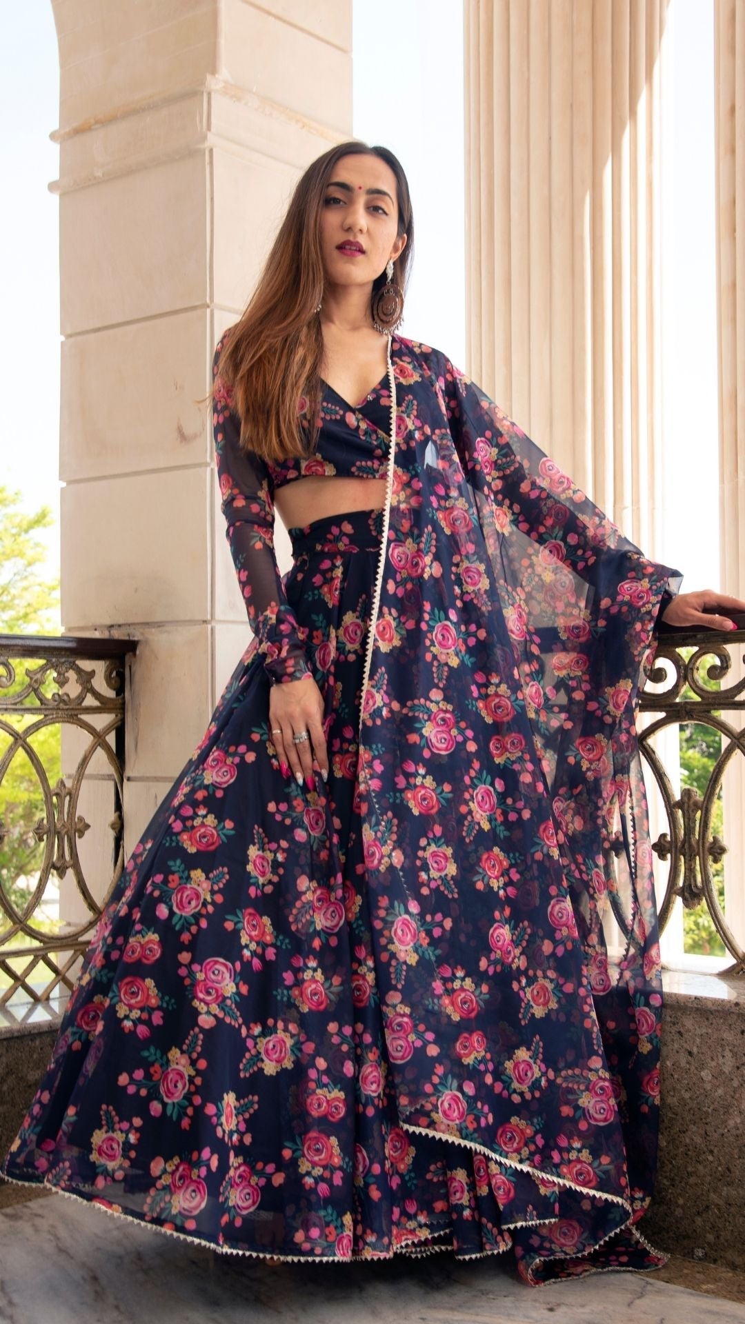 MAJARI BLUE ORGANZA LEHENGA SET - Pomcha Jaipur