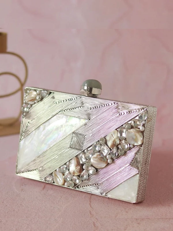 Aisha Embellished Mother of Pearl Clutch | Luxurious Handcrafted Bag