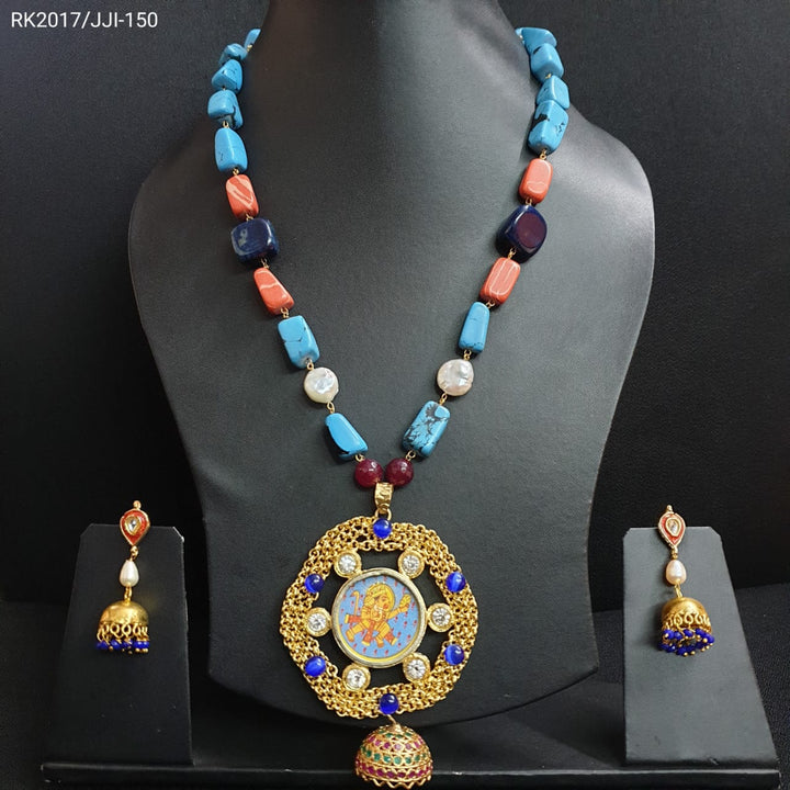 Turquoise Beaded Lord Hanuman | Pendant Set With Earrings Exclusive