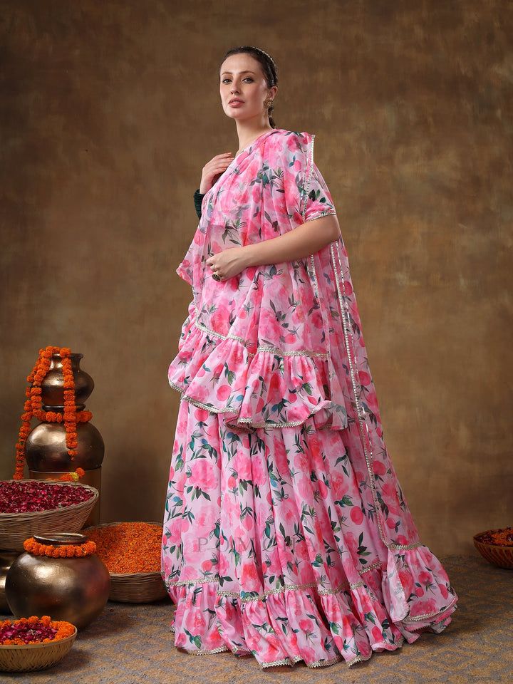Meraki jannat pink floral gotta | lace work lehenga with organza dupatta luxury wear