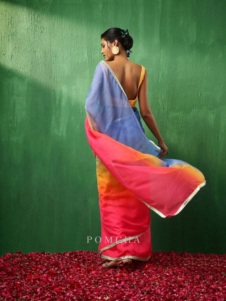 Adaa  Graceful  Organza Saree in Multicolor | Premium Silk Blouse