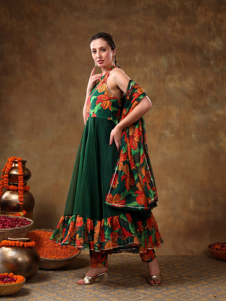 Sophisticated Muslin Anarkali in Green for Special Occasions