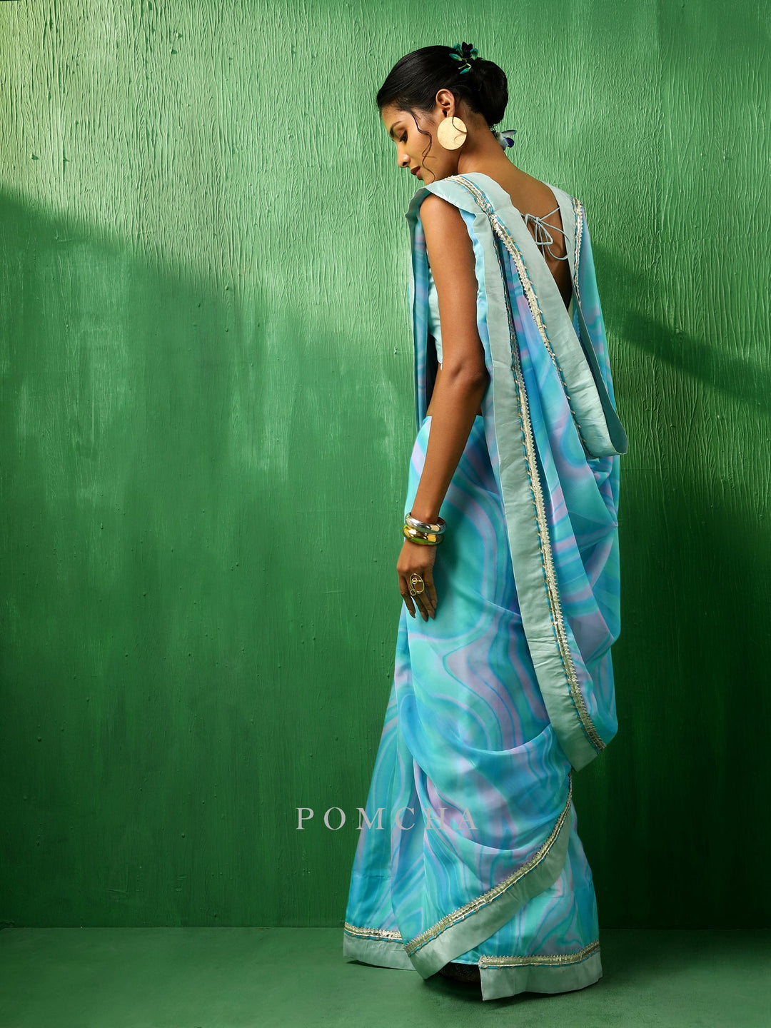 Adaa blue marble | print organza saree style statement