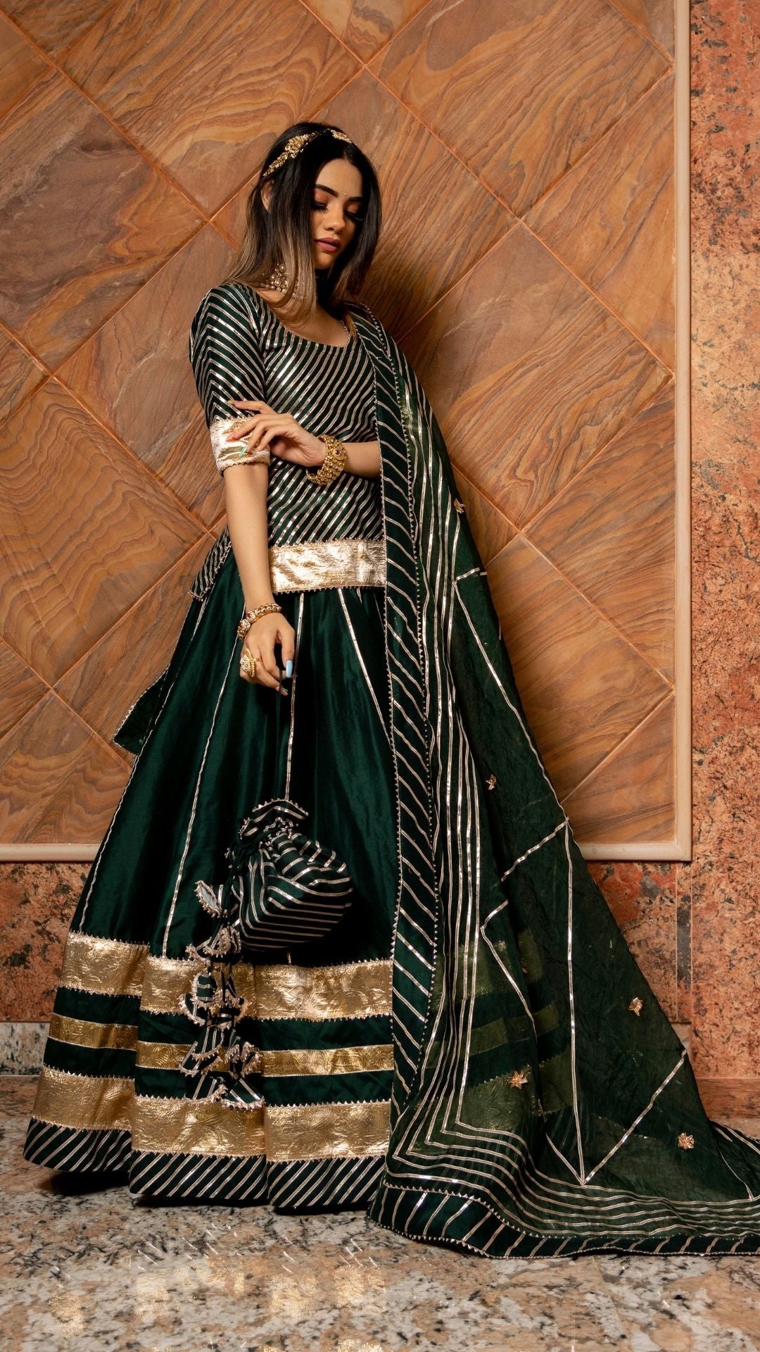 BAISA DARK GREEN COTTON SILK LEHENGA SET - Pomcha Jaipur