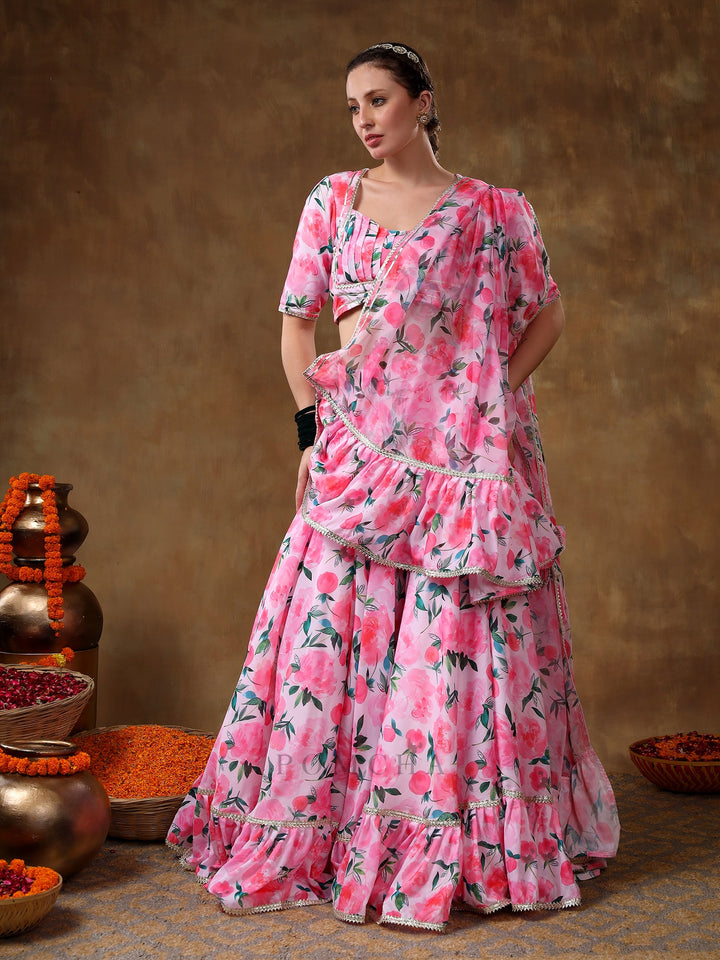 Meraki jannat pink floral gotta | lace work lehenga with organza dupatta luxury wear