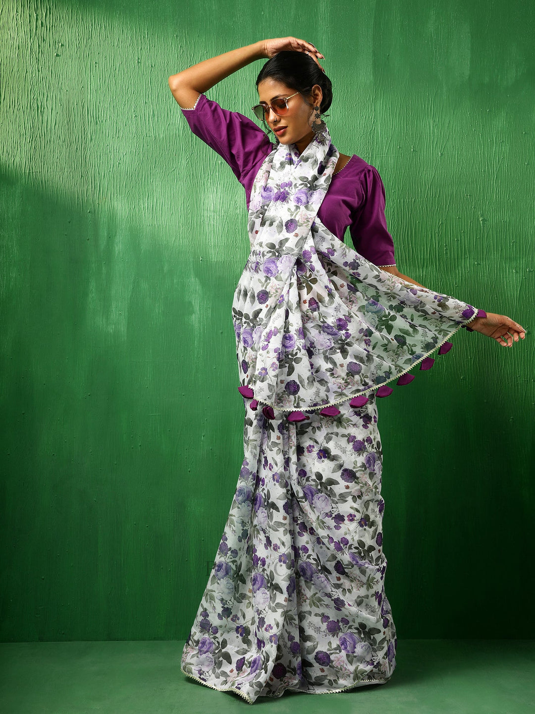 Adaa Chic  Jamini Organza Saree | Stylish Cotton Blouse for Comfort