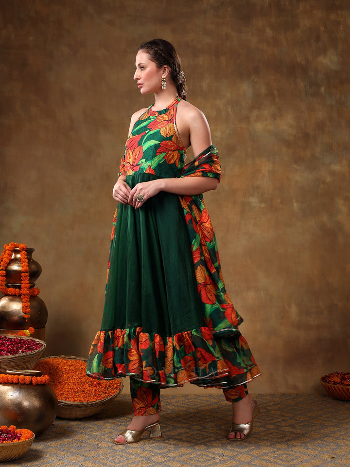Sophisticated Muslin Anarkali in Green for Special Occasions