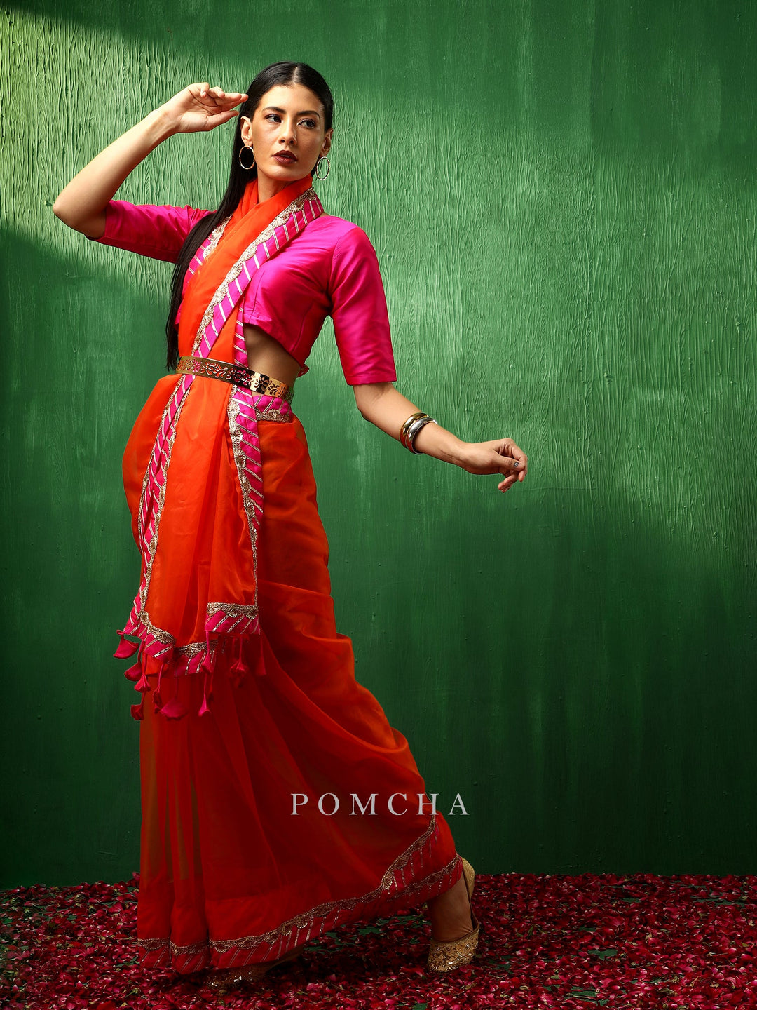 Adaa pink border | orange organza saree edition