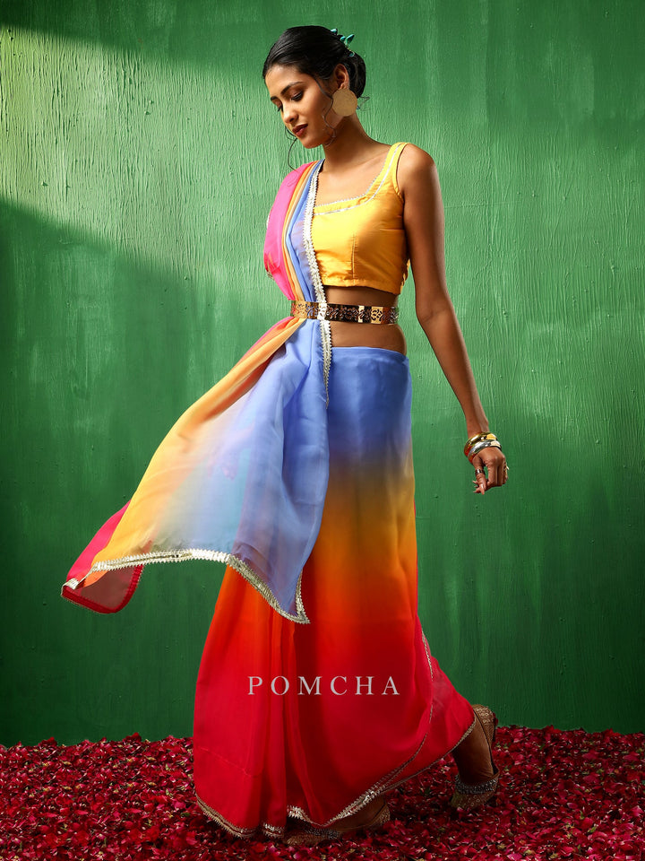 Adaa  Graceful  Organza Saree in Multicolor | Premium Silk Blouse