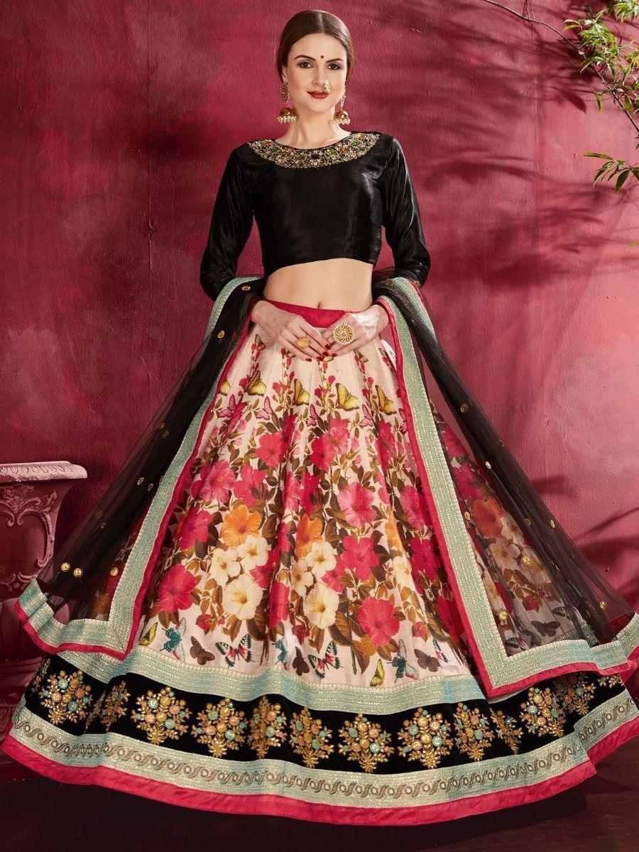 Banglori silk multi-color lehenga with floral and zari work details