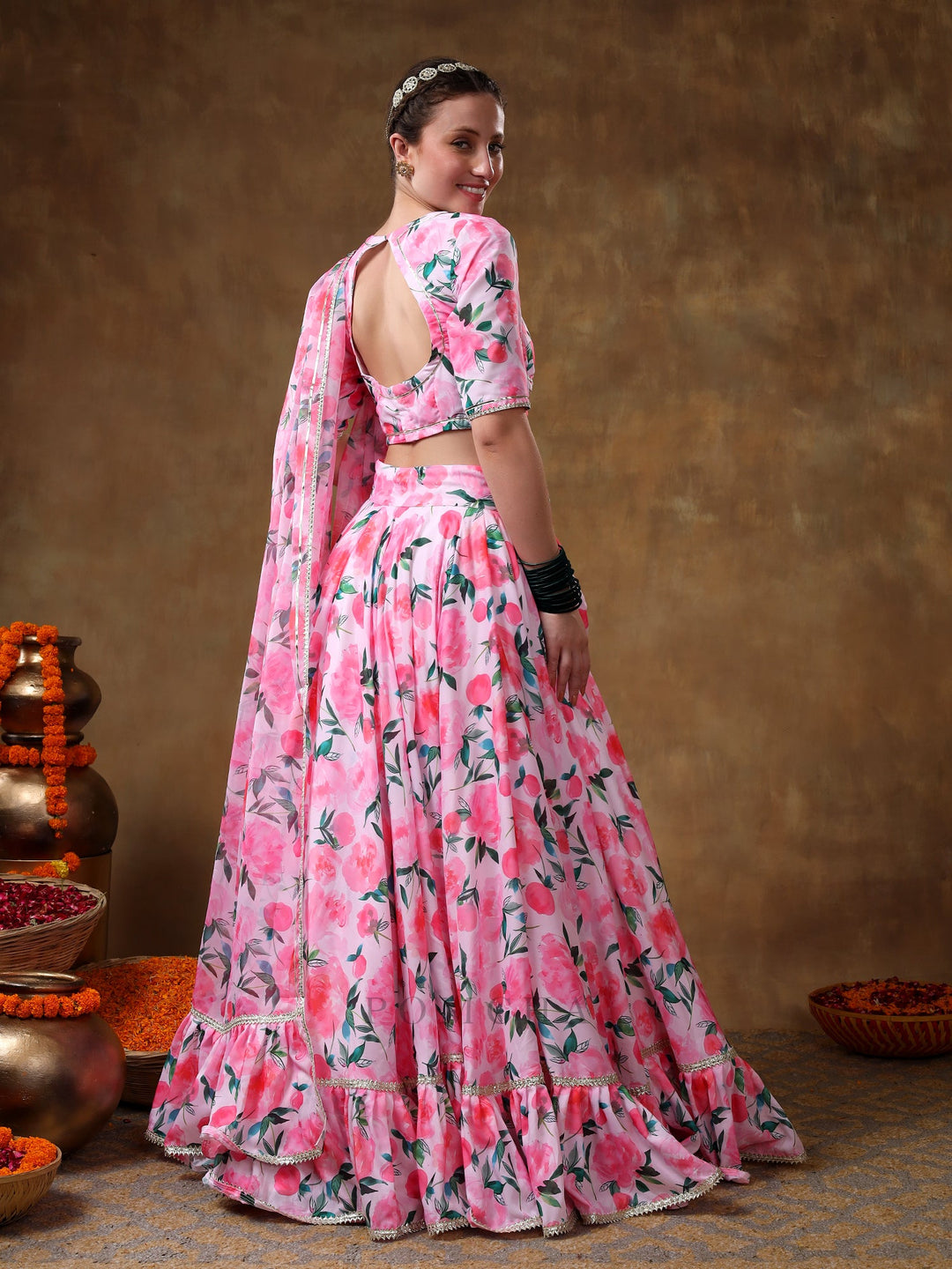Meraki jannat pink floral gotta | lace work lehenga with organza dupatta luxury wear