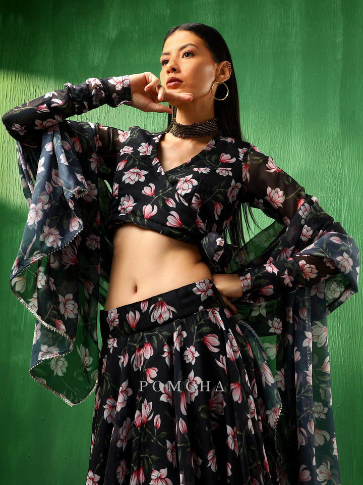 Adaa  Sophisticated Pink Lotus Organza Lehenga Set | Complete with Dupatta