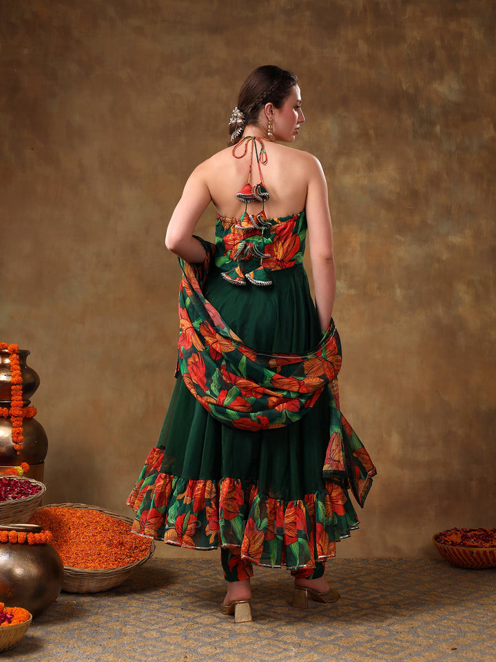 Sophisticated Muslin Anarkali in Green for Special Occasions