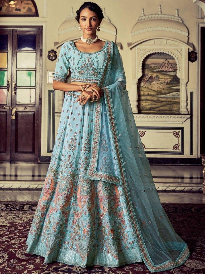 Sky Blue Lehenga Choli set | Georgette Material with Zarkan & Glitter Zari Embroidery