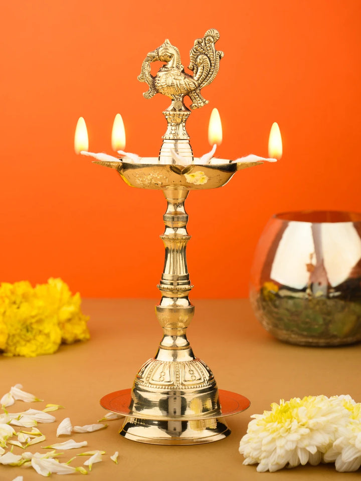 Pure Brass Nakashi Peacock Diya | Mahabharat Pital Oil Lamp Pack of 2