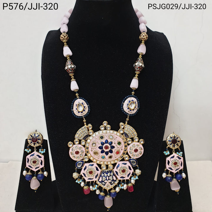 Pink Meenakari Work Unique | Pendant Set With Earrings Signature Design