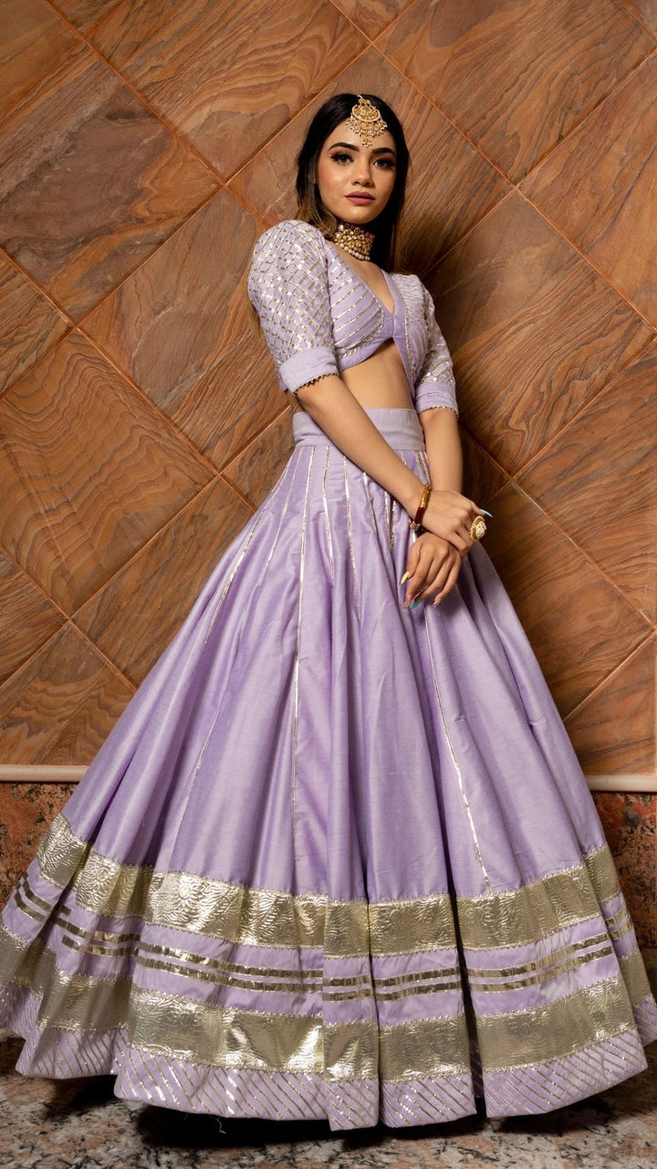 IBADAT LILAC COTTON SILK  LEHENGA SET - Pomcha Jaipur