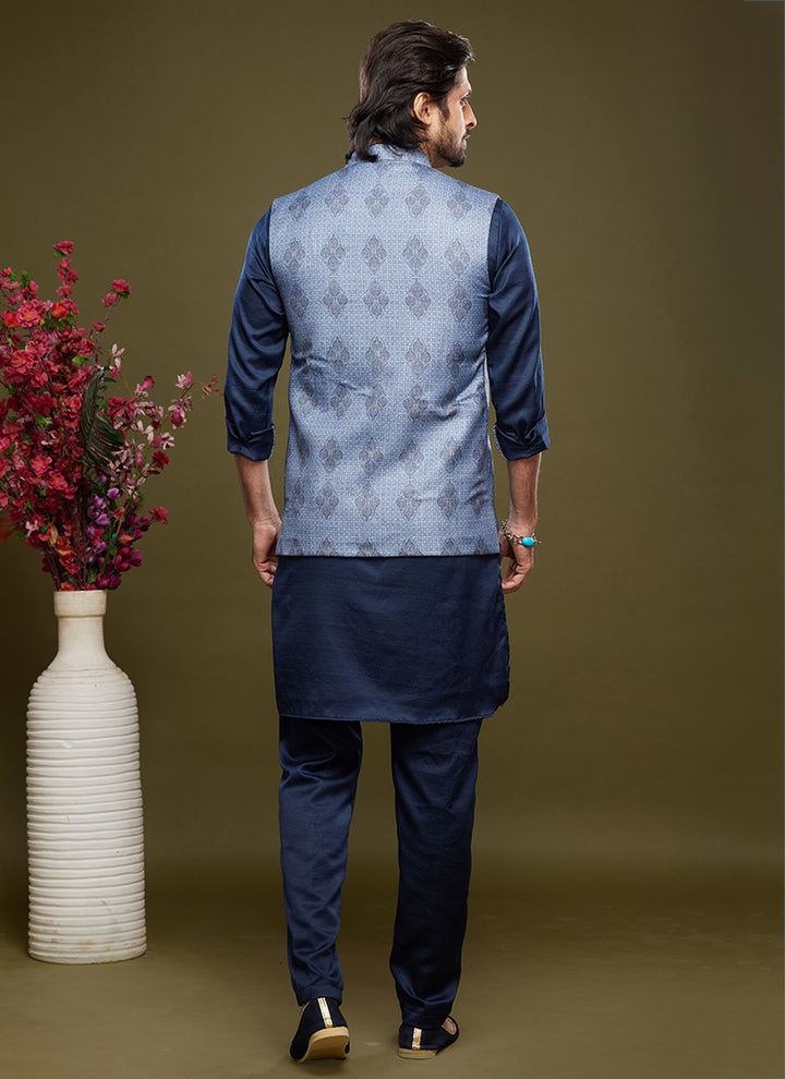 Luxurious art banarasi silk Premium Kurta Pajama with Koti | for wedding Wear