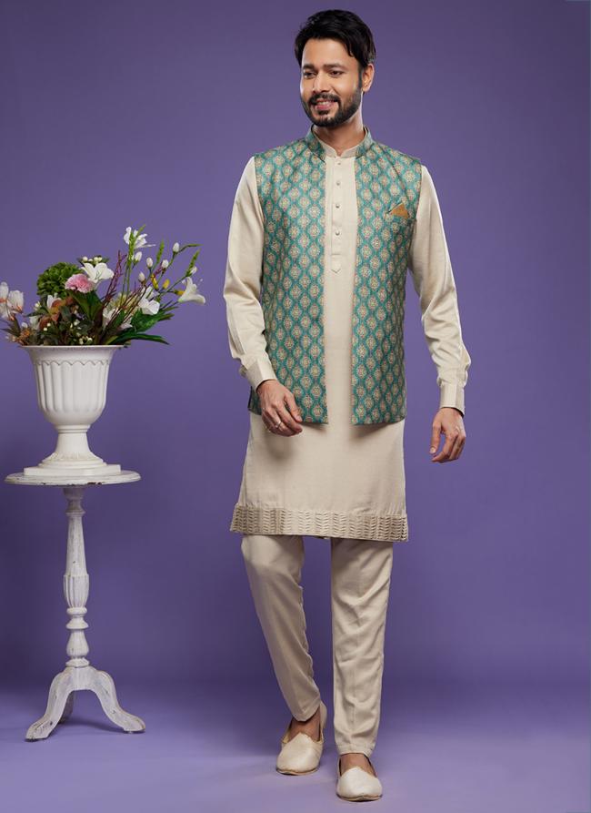 Luxurious art banarasi silk Premium Kurta Pajama with Koti | for wedding Wear