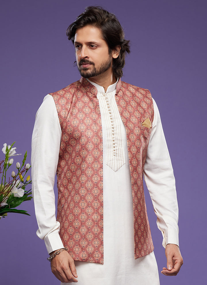 Luxurious art banarasi silk Premium Kurta Pajama with Koti | for wedding Wear