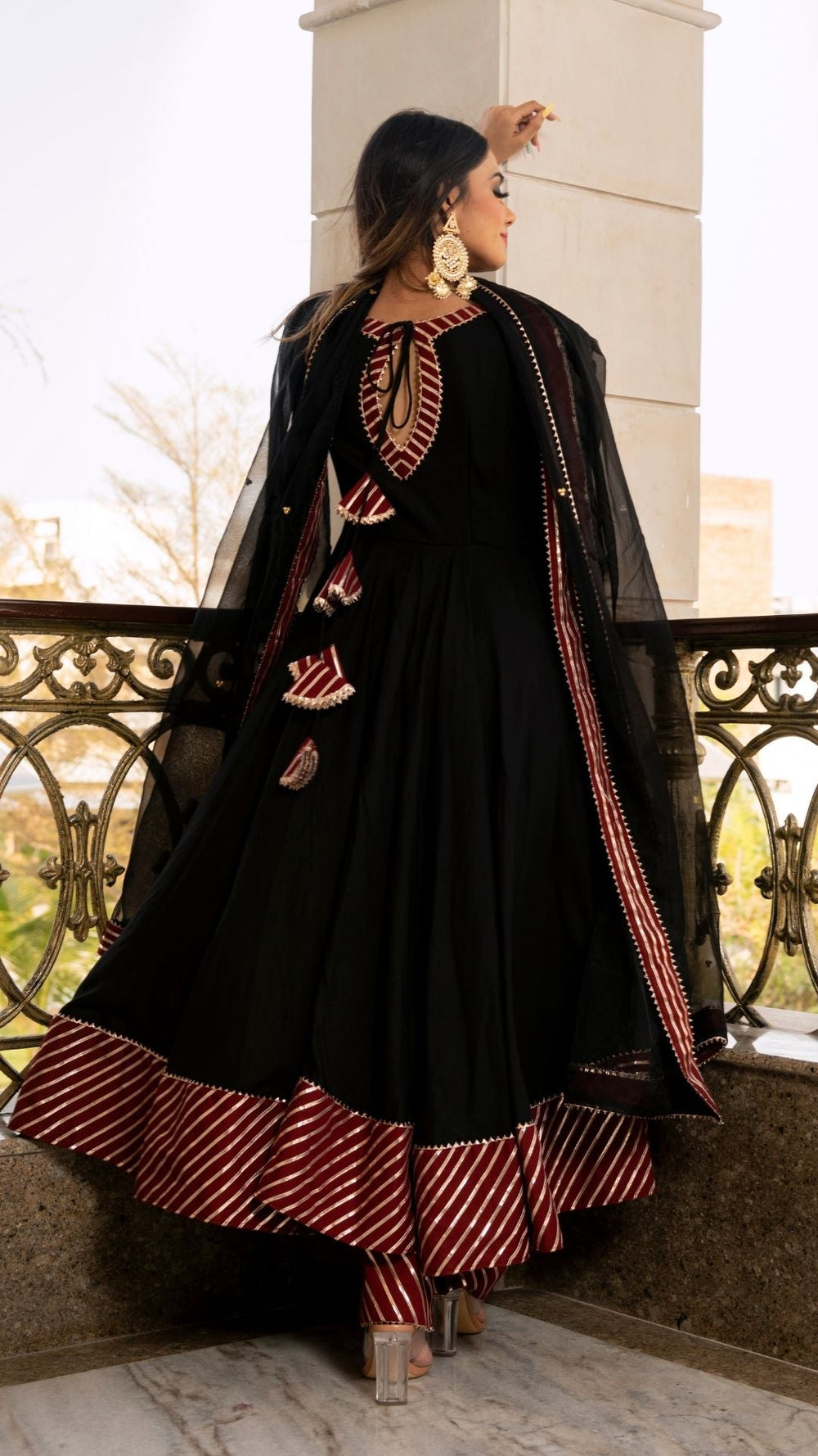 HINA BLACK AND MAROON  ANRKALI SET - Pomcha Jaipur