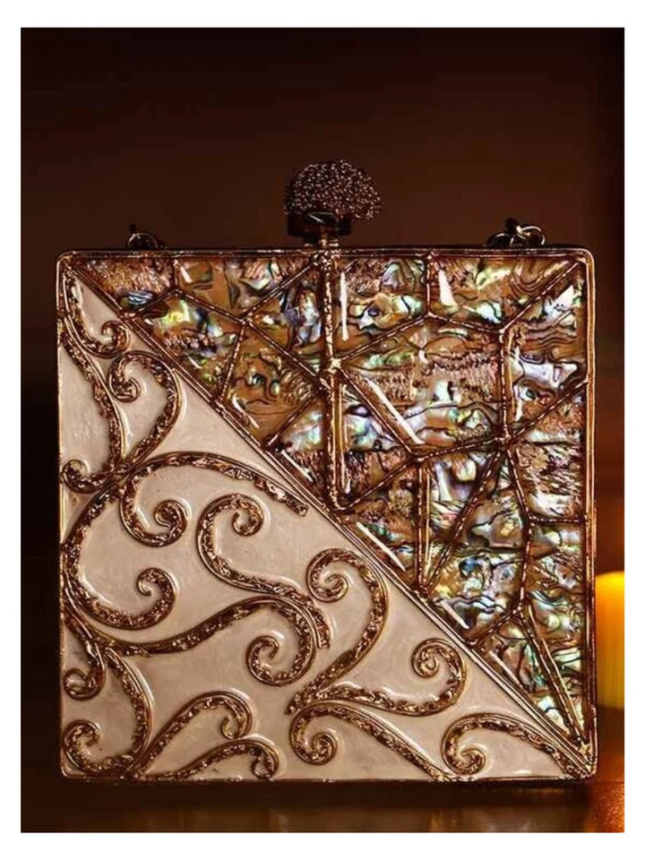Lihaaz Mother of Pearl Brass Clutch | Elegant Eco-Friendly Bag