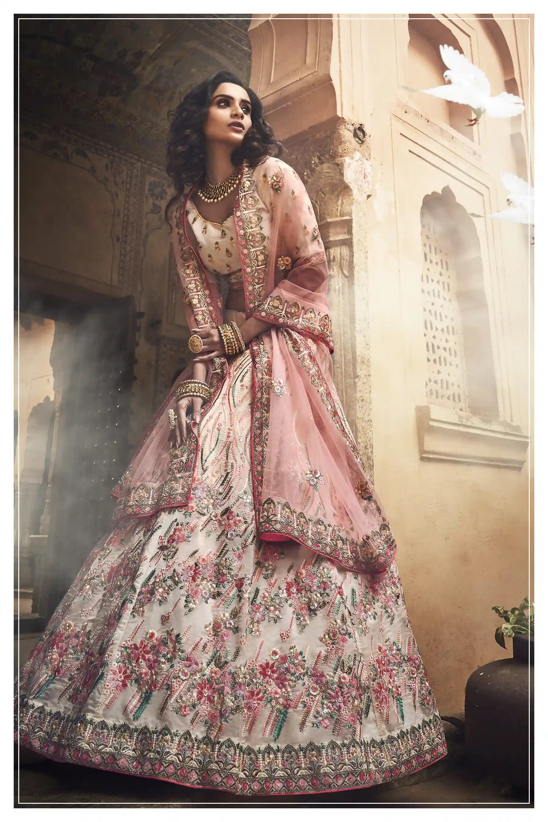 Off-White Organza Lehenga Choli | Elegant Sequins & Thread Work Set