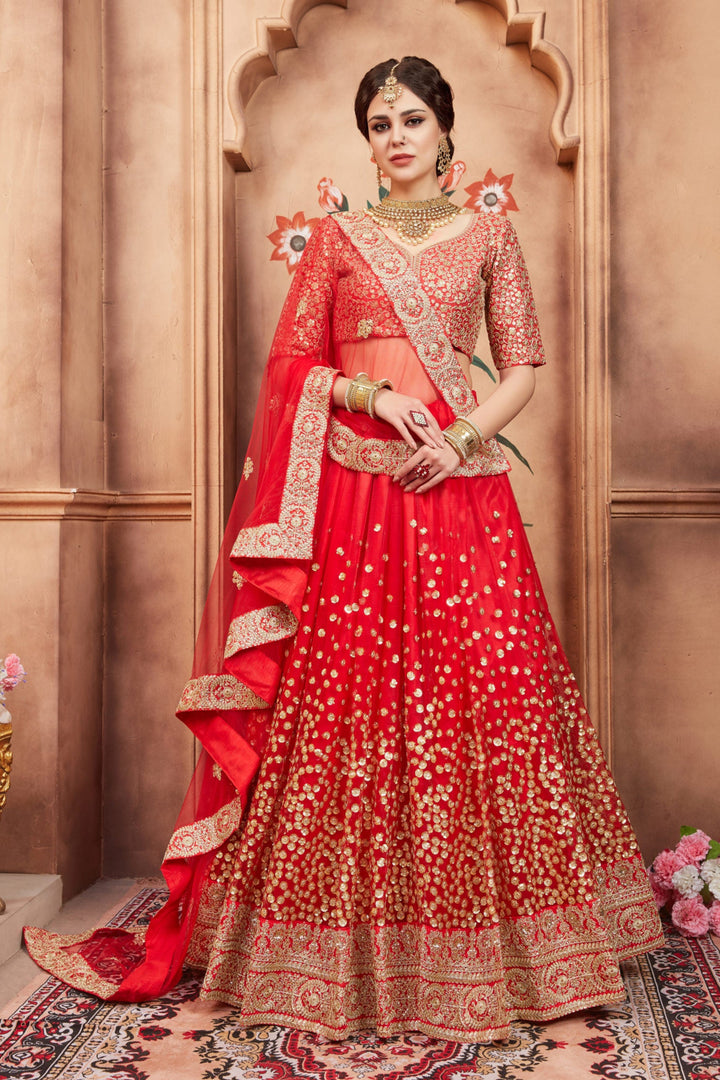Red Wedding Lehenga Choli Set | Sequins and Dori Work Design