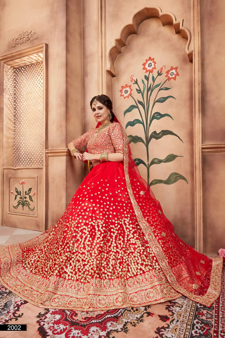 Red Wedding Lehenga Choli Set | Sequins and Dori Work Design