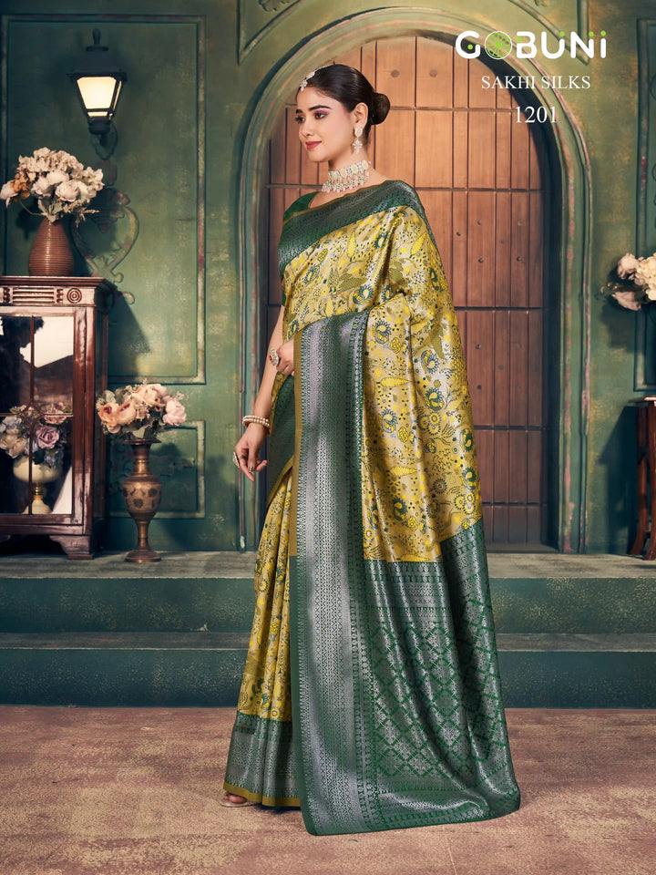 Ethnic Lime Silk Saree with Zari – Perfect for Celebrations