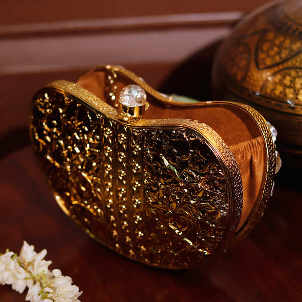 Seher Embellished Brass Clutch | Luxe Gold Handcrafted Evening Bag