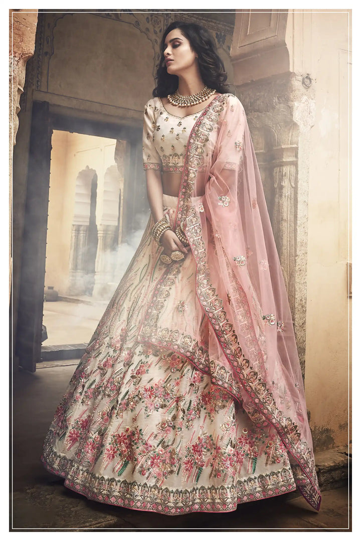 Off-White Organza Lehenga Choli | Elegant Sequins & Thread Work Set