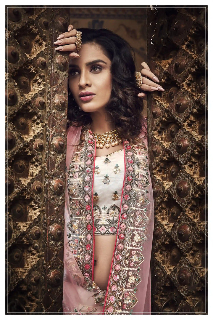 Off-White Organza Lehenga Choli | Elegant Sequins & Thread Work Set