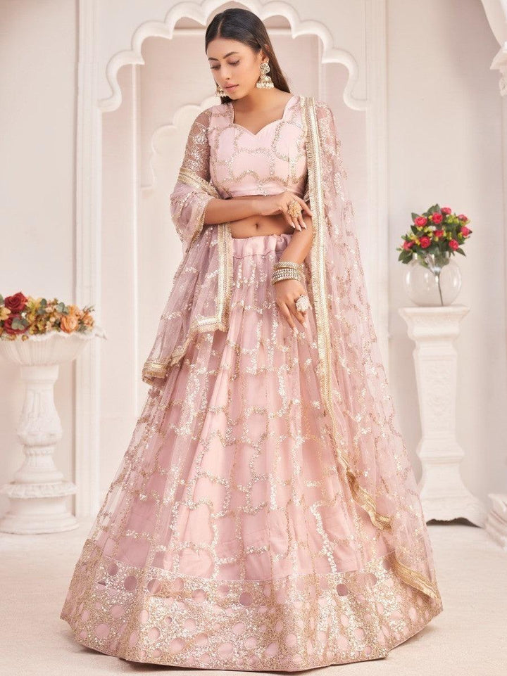 Awesome Light Pink Thread | Embroidered Butterfly Net Lehenga Choli Style Statement