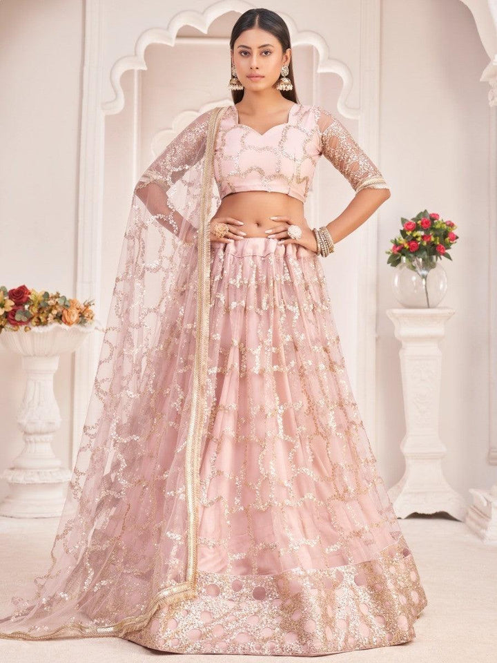 Awesome Light Pink Thread | Embroidered Butterfly Net Lehenga Choli Style Statement