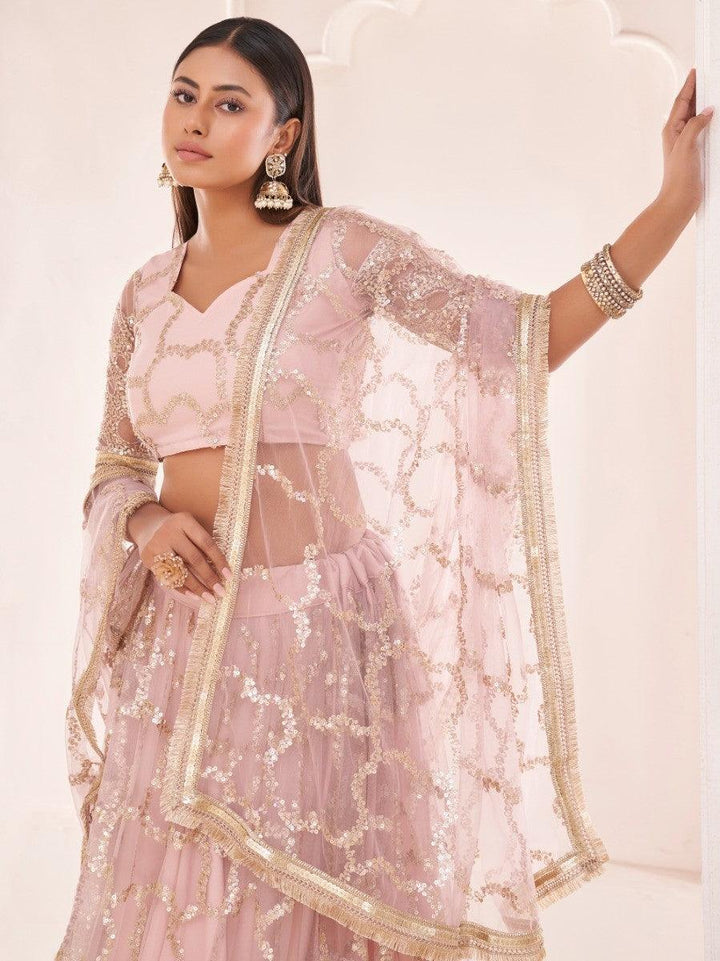 Awesome Light Pink Thread | Embroidered Butterfly Net Lehenga Choli Style Statement