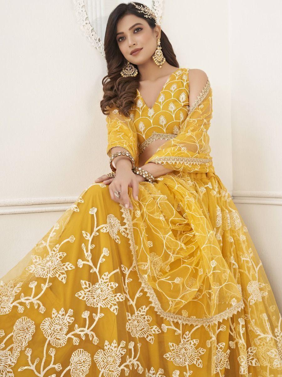 Fascinating Yellow Embroidered Net | Haldi Wear Lehenga Choli Edition