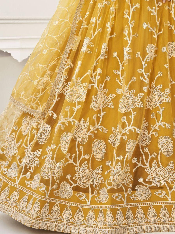 Fascinating Yellow Embroidered Net | Haldi Wear Lehenga Choli Edition