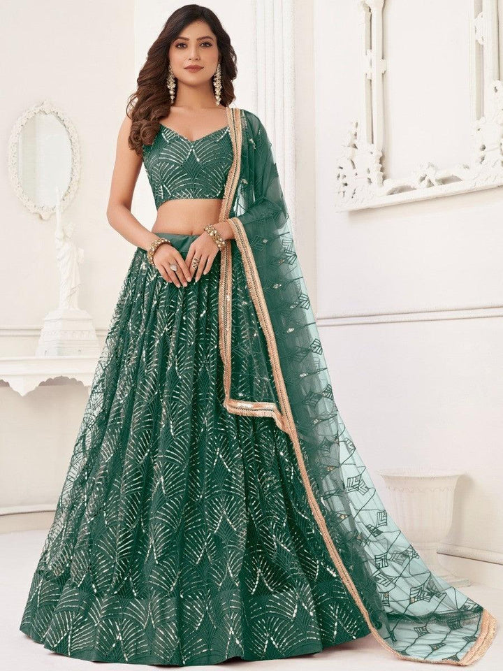 Impressive Green Sequins Net | Traditional Lehenga Choli With Dupatta Signature Design