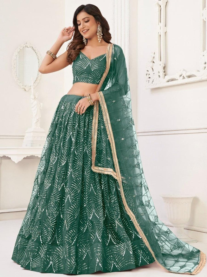 Impressive Green Sequins Net | Traditional Lehenga Choli With Dupatta Signature Design