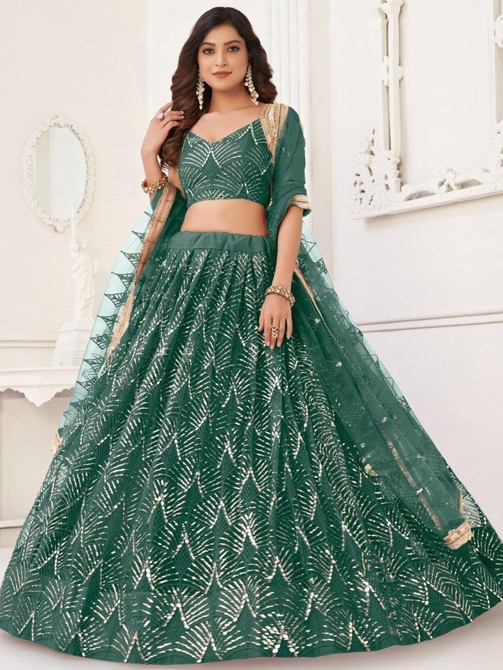 Impressive Green Sequins Net | Traditional Lehenga Choli With Dupatta Signature Design