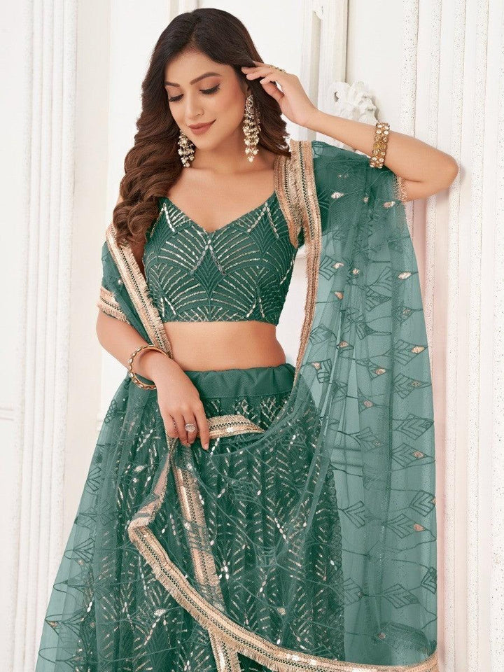 Impressive Green Sequins Net | Traditional Lehenga Choli With Dupatta Signature Design