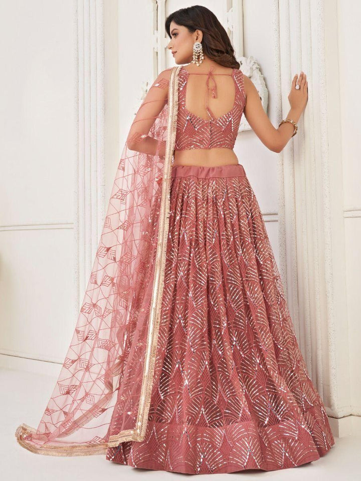 Mesmerizing Dusty Pink Thread Work | Net Reception Wear Lehenga Choli Exclusive